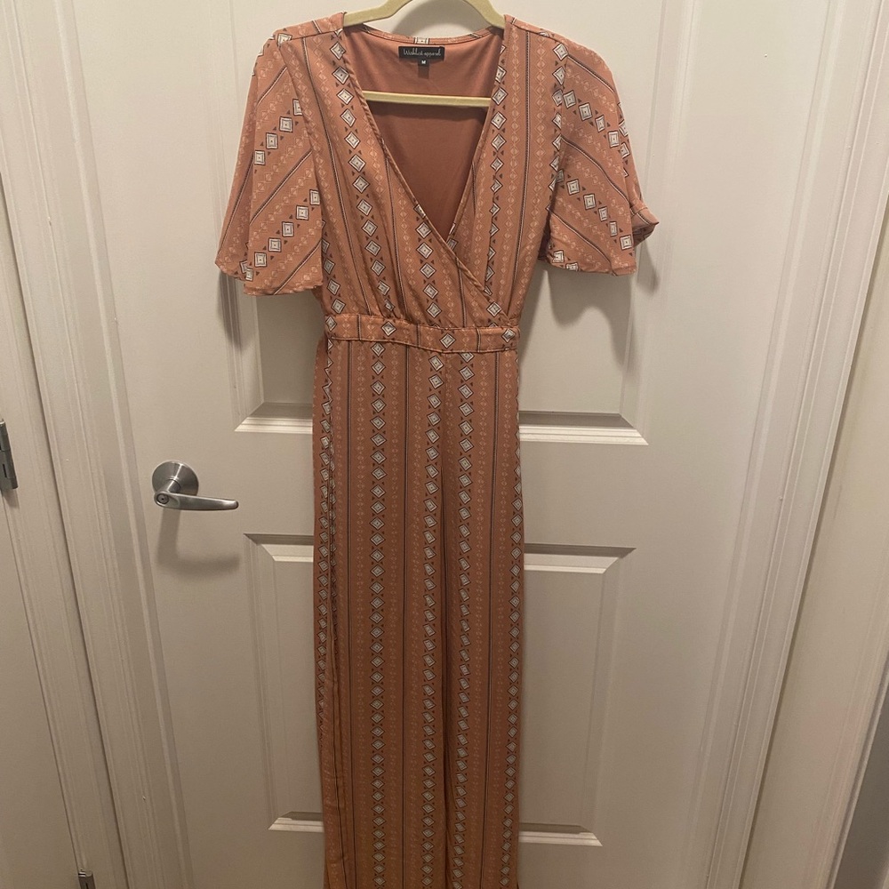 Chic Terracotta Maxi Dress with Geometric Design